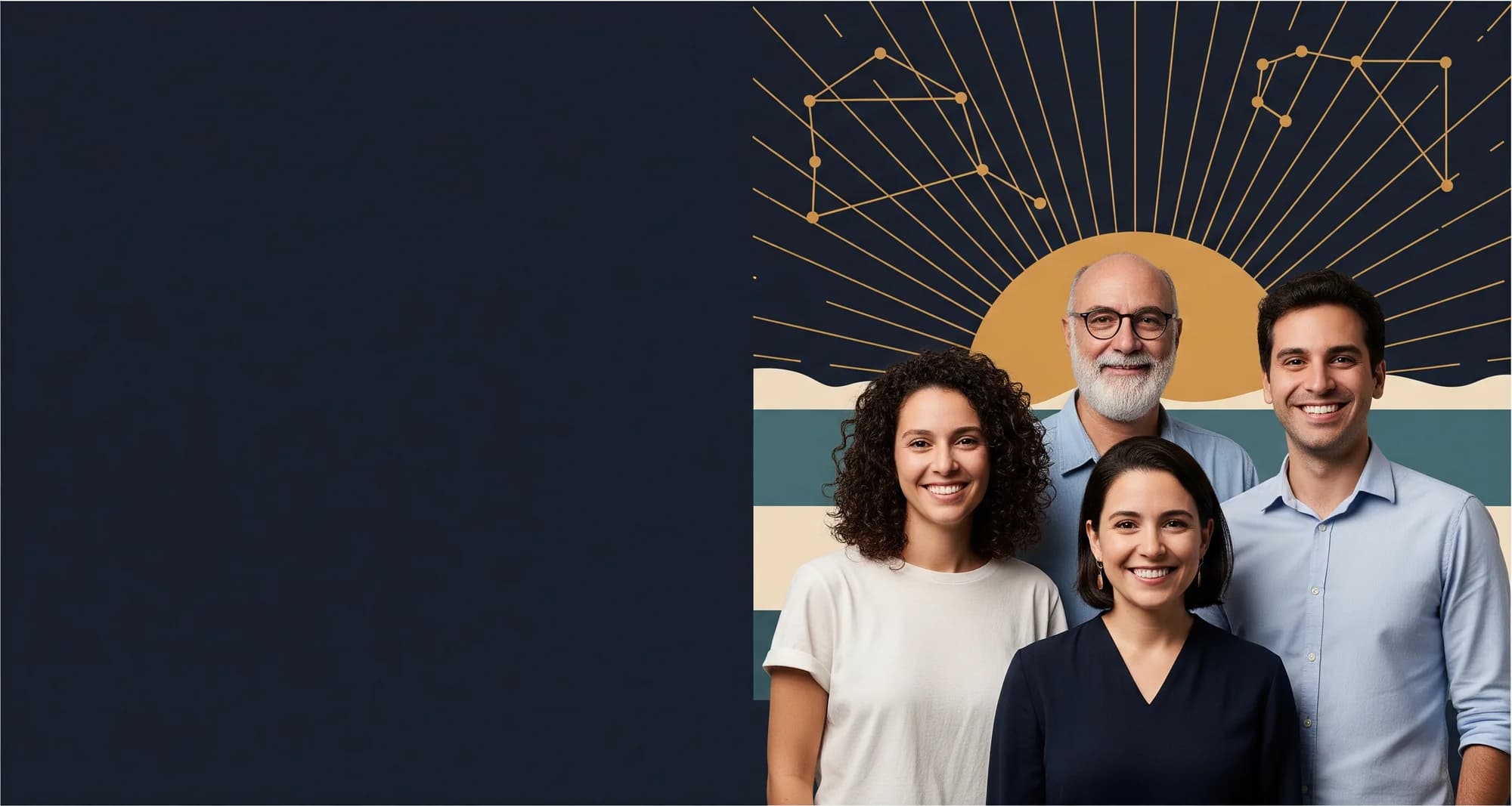 Uma fundadora em resolução serena diante da carta celeste